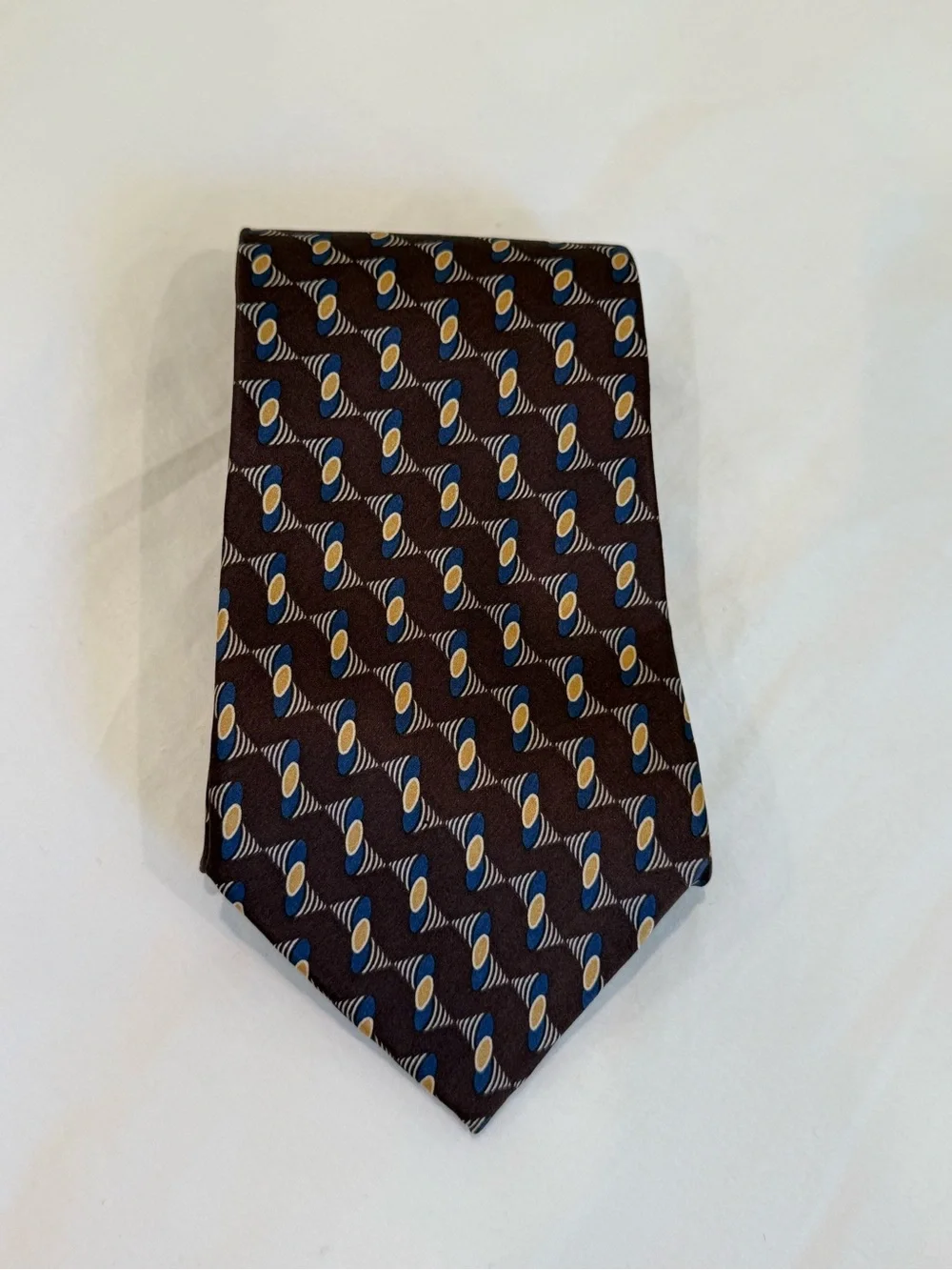 Vintage John Henry  Brown Men's Tie with Blue & Gold Pattern